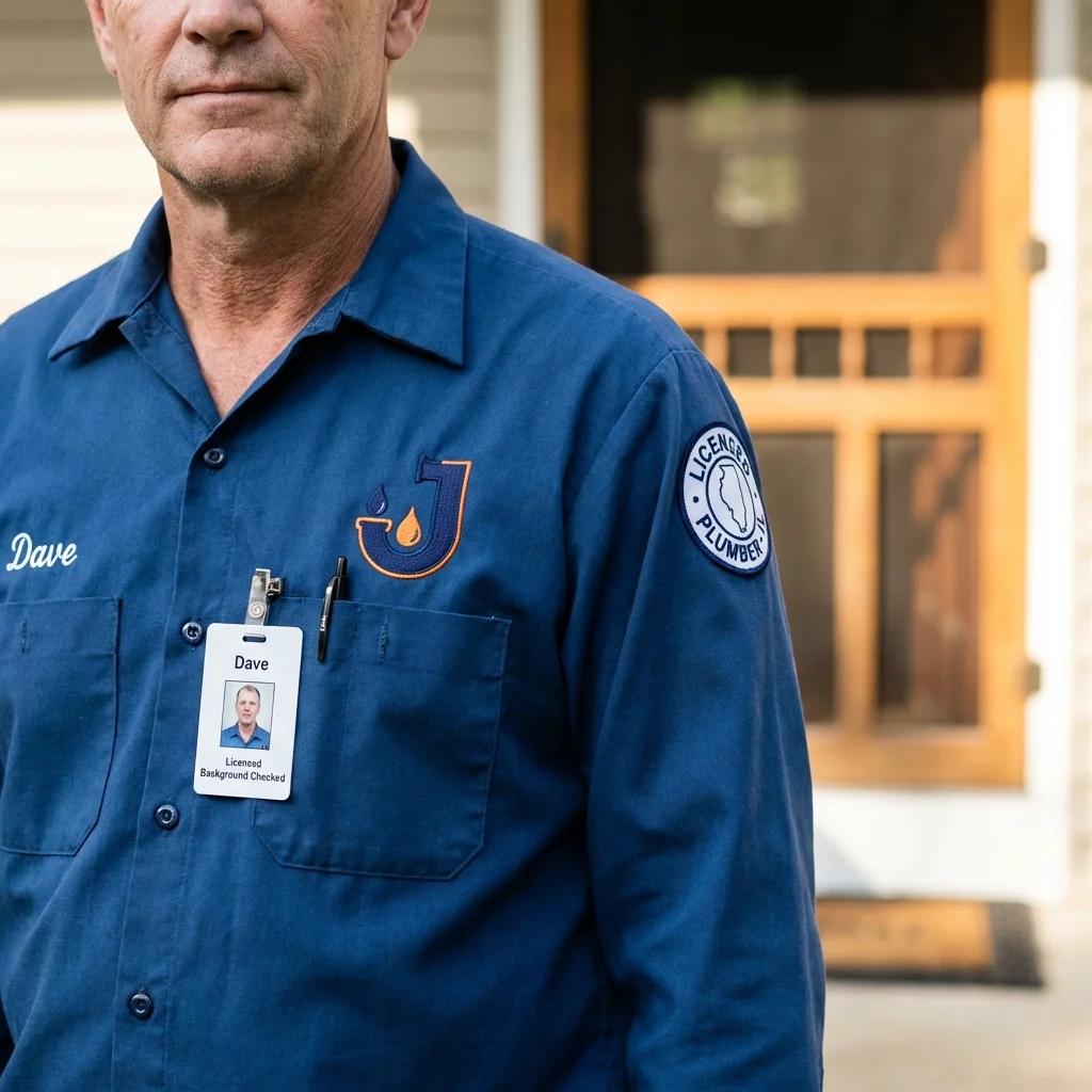 Licensed plumber showing ID badge in Somersworth, NH