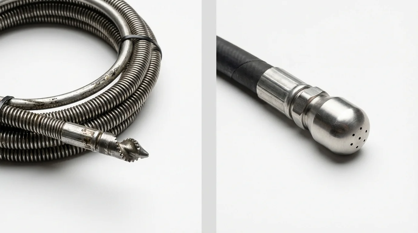 Drain snake cable and hydro jetting nozzle used for drain cleaning in Somersworth, NH