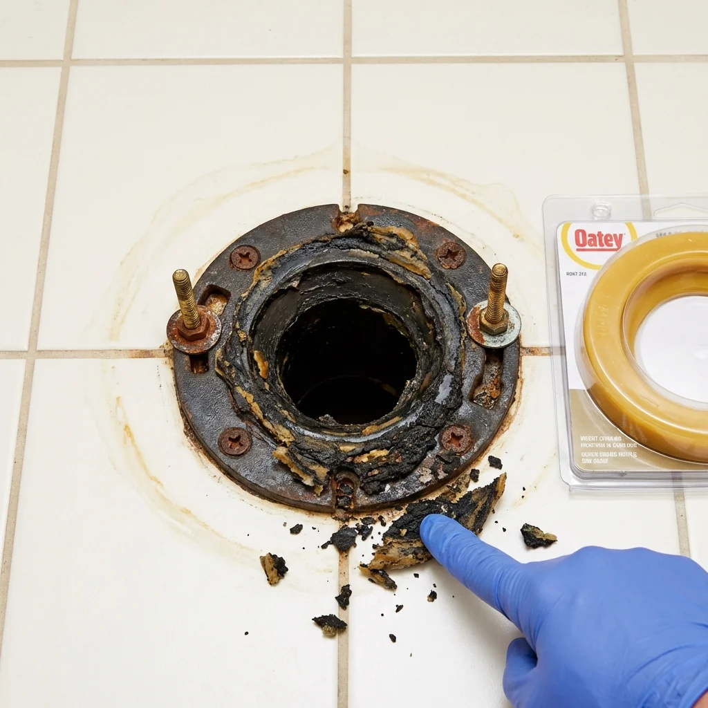 Failed wax ring showing water seepage at the base of a toilet in a Somersworth, NH home